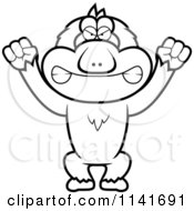 Cartoon Clipart Of A Black And White Angry Macaque Monkey Vector Outlined Coloring Page