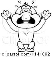 Cartoon Clipart Of A Black And White Frightened Macaque Monkey Vector Outlined Coloring Page