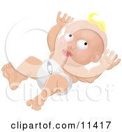 Blond Caucasian Baby In A Nappy Diaper