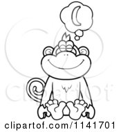 Cartoon Clipart Of A Black And White Monkey Daydreaming Of Bananas Vector Outlined Coloring Page