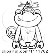 Cartoon Clipart Of A Black And White Drunk Or Dumb Monkey Vector Outlined Coloring Page