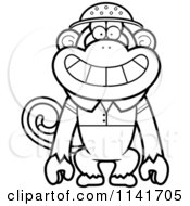 Cartoon Clipart Of A Black And White Monkey Explorer Vector Outlined Coloring Page