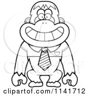 Cartoon Clipart Of A Black And White Orangutan Monkey Wearing A Tie Vector Outlined Coloring Page