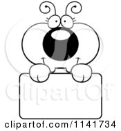 Cartoon Clipart Of A Black And White Ant Holding A Sign Vector Outlined Coloring Page