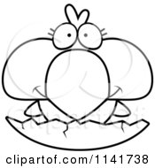 Cartoon Clipart Of A Black And White Cute Bird Chick Hatching From An Egg Shell Vector Outlined Coloring Page