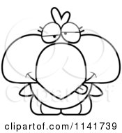 Cartoon Clipart Of A Black And White Sick Bird Chick Vector Outlined Coloring Page