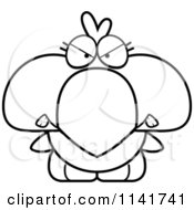 Cartoon Clipart Of A Black And White Mad Bird Chick Vector Outlined Coloring Page