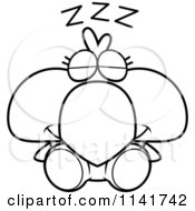 Cartoon Clipart Of A Black And White Sleeping Bird Chick Vector Outlined Coloring Page