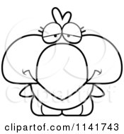 Cartoon Clipart Of A Black And White Sad Bird Chick Vector Outlined Coloring Page