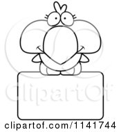 Cartoon Clipart Of A Black And White Cute Bird Over A Sign Vector Outlined Coloring Page