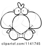 Cartoon Clipart Of A Black And White Cute Bird Chick Sitting Vector Outlined Coloring Page