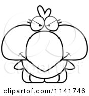 Cartoon Clipart Of A Black And White Mean Bird Chick Vector Outlined Coloring Page