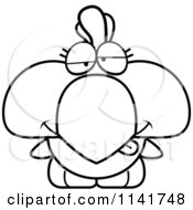Cartoon Clipart Of A Black And White Goofy Rooster Chick Vector Outlined Coloring Page