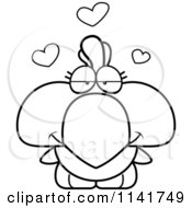 Cartoon Clipart Of A Black And White Rooster Chick In Love Vector Outlined Coloring Page
