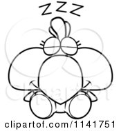 Cartoon Clipart Of A Black And White Sleeping Rooster Chick Vector Outlined Coloring Page