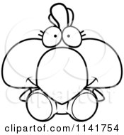 Cartoon Clipart Of A Black And White Cute Rooster Chick Sitting Vector Outlined Coloring Page