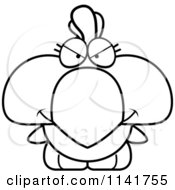 Cartoon Clipart Of A Black And White Mean Rooster Chick Vector Outlined Coloring Page