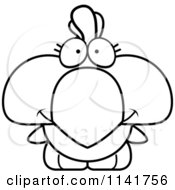 Cartoon Clipart Of A Black And White Happy Cute Rooster Chick Vector Outlined Coloring Page