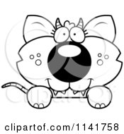 Cartoon Clipart Of A Black And White Chupacabra Looking Over A Surface Vector Outlined Coloring Page