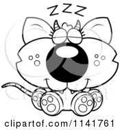 Cartoon Clipart Of A Black And White Sleeping Chupacabra Vector Outlined Coloring Page