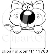 Cartoon Clipart Of A Black And White Chupacabra Holding A Sign Vector Outlined Coloring Page