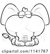 Cartoon Clipart Of A Black And White Goofy Baby Elephant Vector Outlined Coloring Page