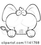 Cartoon Clipart Of A Black And White Cute Baby Elephant Looking Over A Surface Vector Outlined Coloring Page