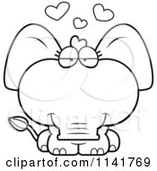 Cartoon Clipart Of A Black And White Cute Baby Elephant In Love Vector Outlined Coloring Page