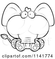 Cartoon Clipart Of A Black And White Cute Baby Elephant Sitting Vector Outlined Coloring Page