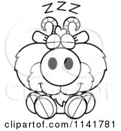 Cartoon Clipart Of A Black And White Cute Goat Sleeping Vector Outlined Coloring Page
