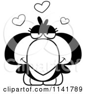 Cartoon Clipart Of A Black And White Penguin Chick In Love Vector Outlined Coloring Page