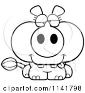 Cartoon Clipart Of A Black And White Drunk Rhino Vector Outlined Coloring Page