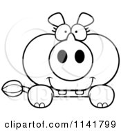 Cartoon Clipart Of A Black And White Rhino Looking Over A Surface Vector Outlined Coloring Page