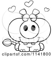 Cartoon Clipart Of A Black And White Rhino In Love Vector Outlined Coloring Page