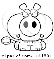 Cartoon Clipart Of A Black And White Mad Rhino Vector Outlined Coloring Page