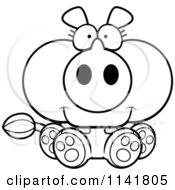 Cartoon Clipart Of A Black And White Sitting Rhino Vector Outlined Coloring Page
