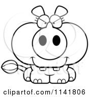 Cartoon Clipart Of A Black And White Sly Rhino Vector Outlined Coloring Page
