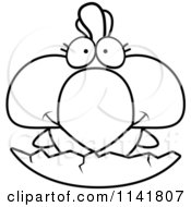 Cartoon Clipart Of A Black And White Rooster Chick In A Shell Vector Outlined Coloring Page