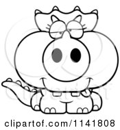 Cartoon Clipart Of A Black And White Drunk Baby Triceratops Vector Outlined Coloring Page