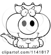 Cartoon Clipart Of A Black And White Baby Triceratops Vector Outlined Coloring Page