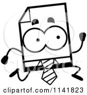 Cartoon Clipart Of A Black And White Business Document Mascot Running Vector Outlined Coloring Page