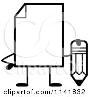 Poster, Art Print Of Black And White Blank Document Mascot Holding A Pencil