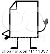 Cartoon Clipart Of A Black And White Blank Document Mascot Waving Vector Outlined Coloring Page