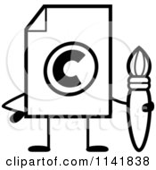 Poster, Art Print Of Black And White Copyright Document Mascot Holding A Paintbrush