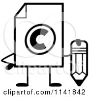 Poster, Art Print Of Black And White Copyright Document Mascot Holding A Pencil