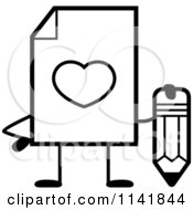 Poster, Art Print Of Black And White Love Document Mascot Holding A Pencil
