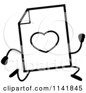 Cartoon Clipart Of A Black And White Love Document Mascot Running Vector Outlined Coloring Page