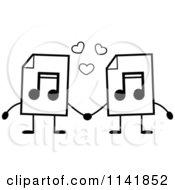 Poster, Art Print Of Black And White Mp3 Music Document Mascots Holding Hands