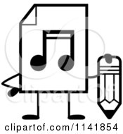 Poster, Art Print Of Black And White Mp3 Music Document Mascot Holding A Pencil