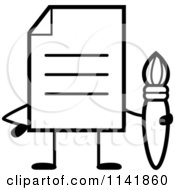 Poster, Art Print Of Black And White Note Document Mascot Holding A Paintbrush